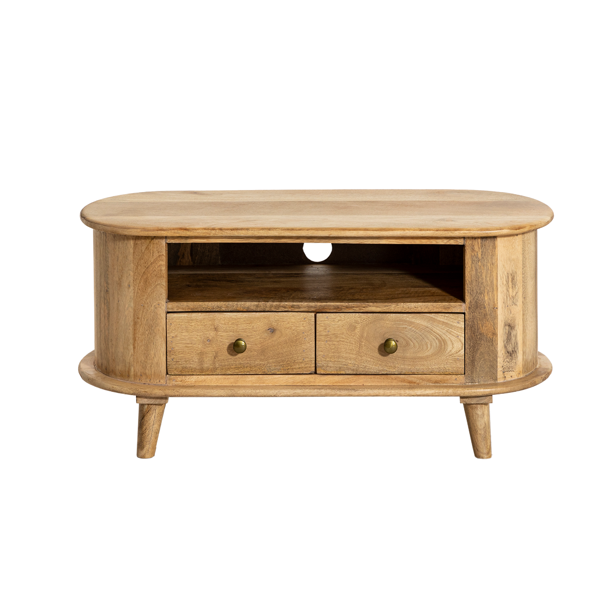 Petit meuble TV arrondi en bois de manguier Maëva