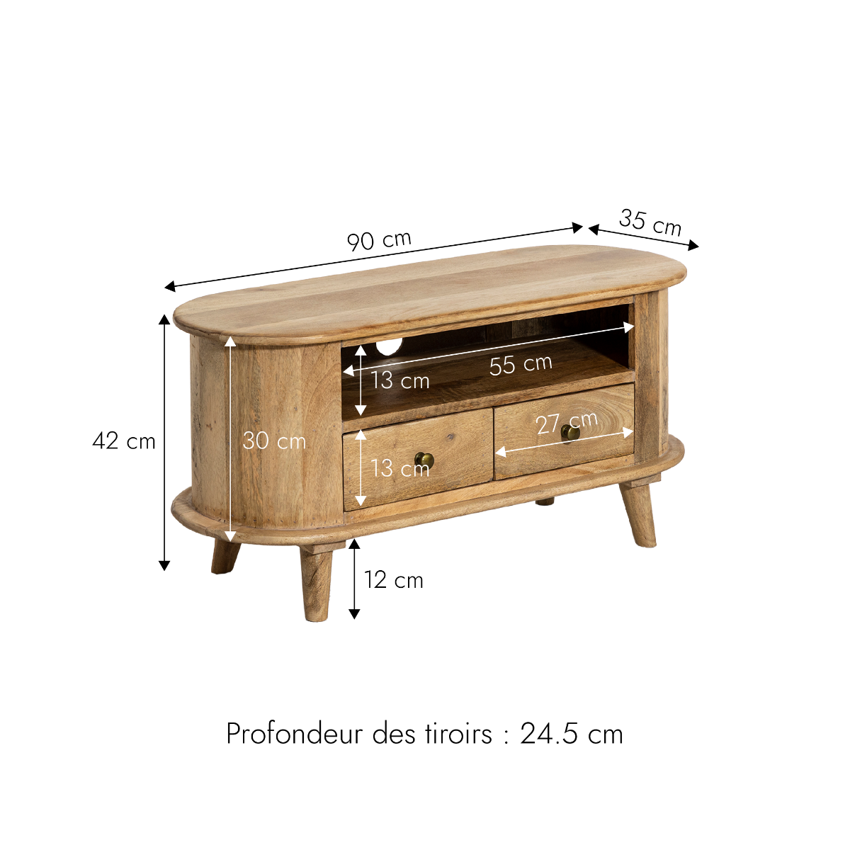 Petit meuble TV arrondi en bois de manguier Maëva