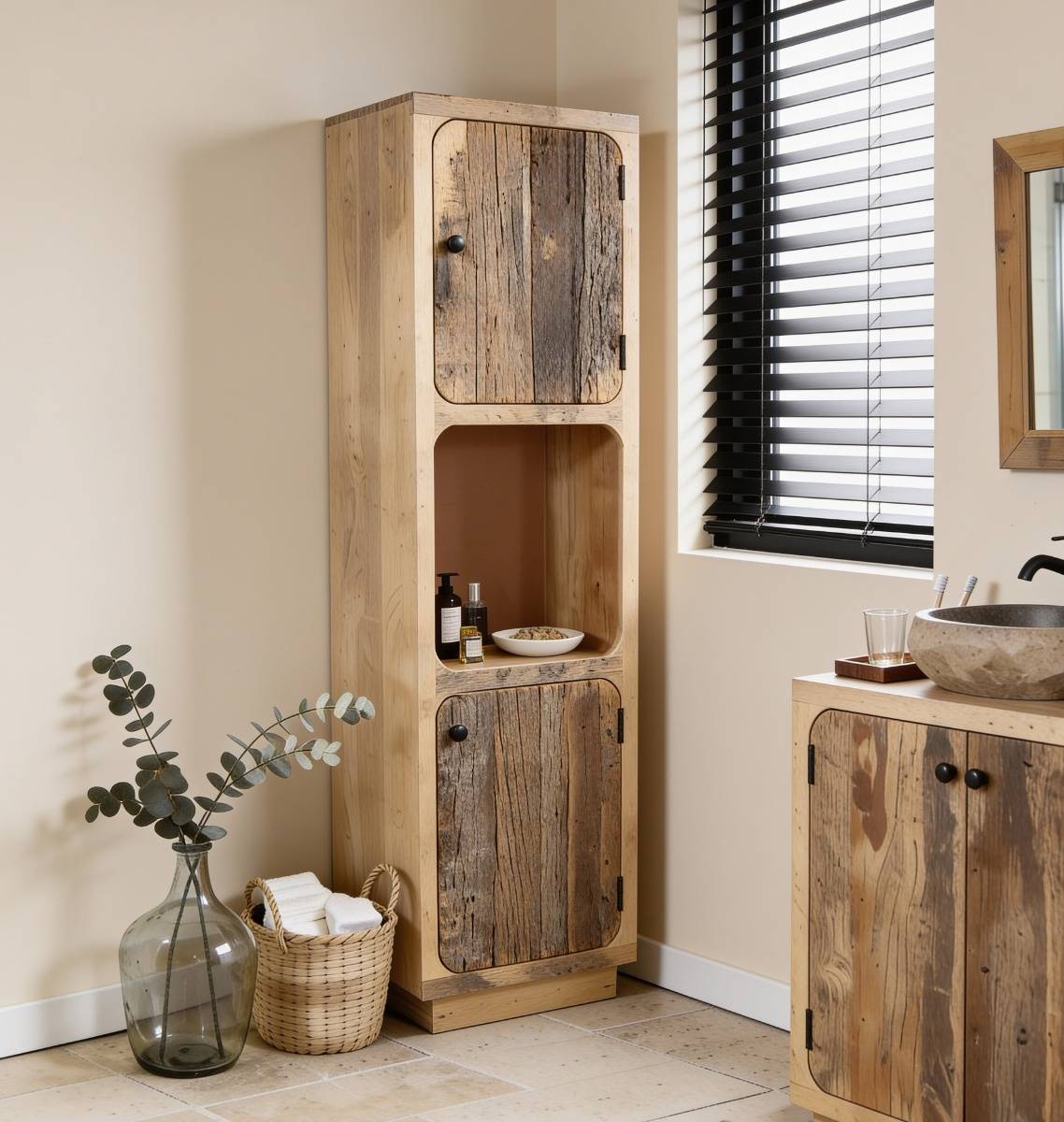 Colonne de salle de bain en bois de manguier et bois recyclé Barry