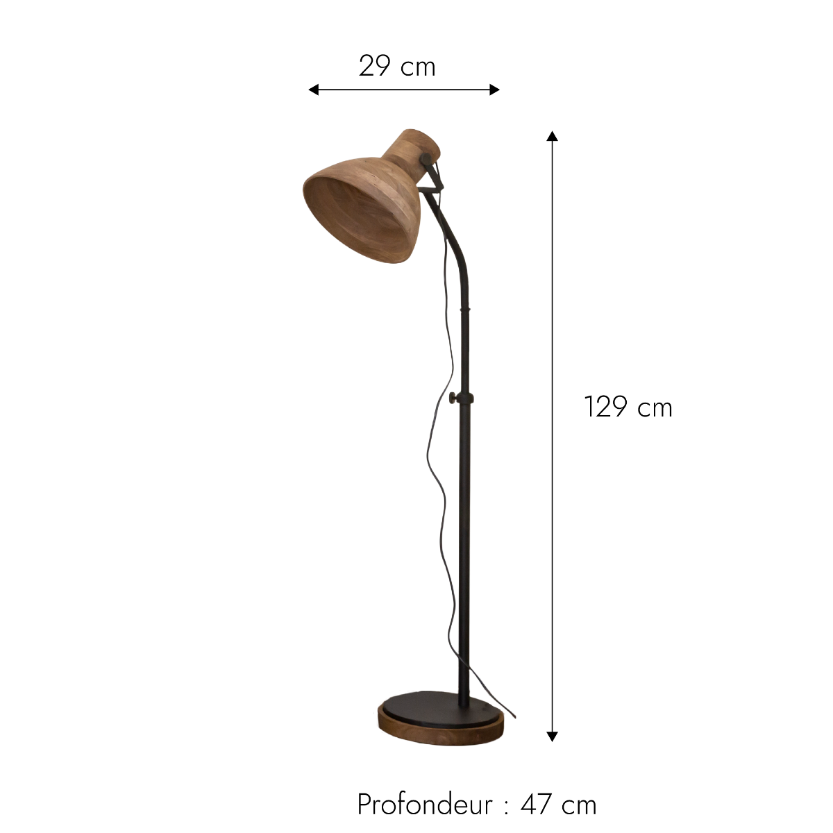 Lampe sur pied en bois de manguier et métal Loulou