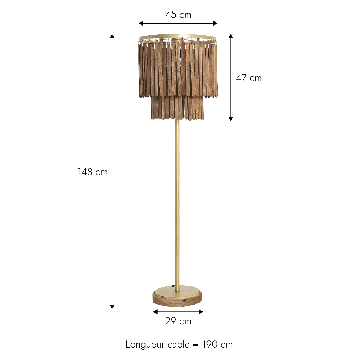 Lampe sur pied en bois de manguier et métal Shirine