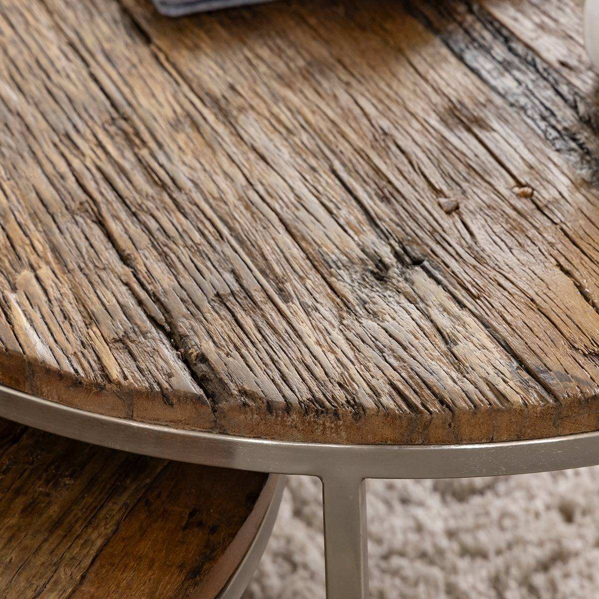 Table basse gigogne ronde en bois recyclé Milla