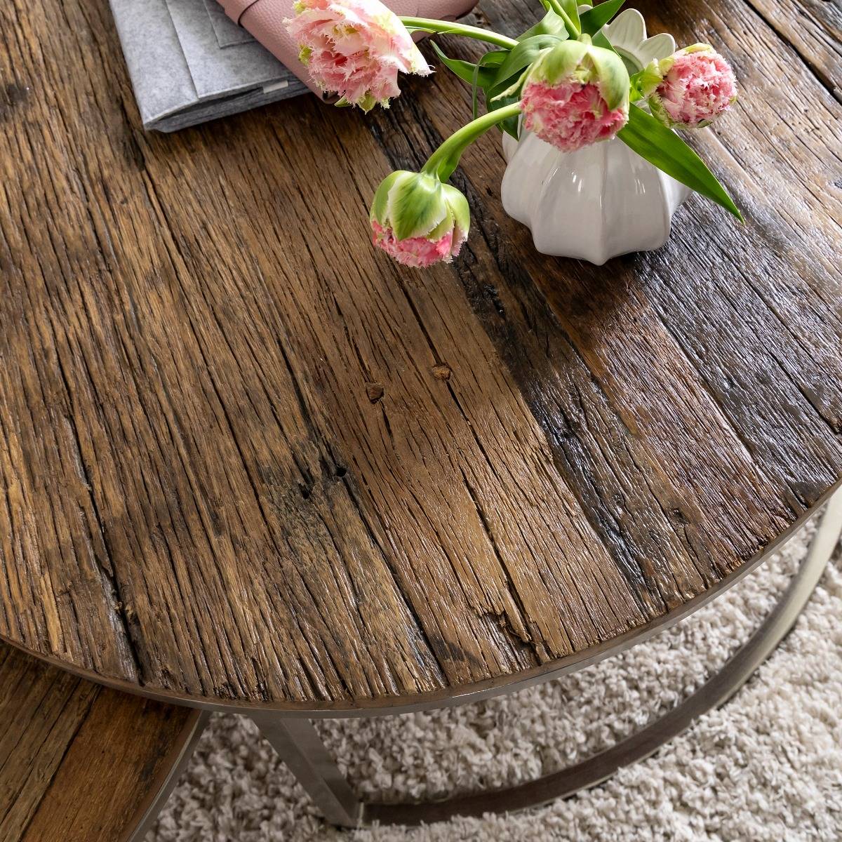 Table basse gigogne ronde en bois recyclé Milla