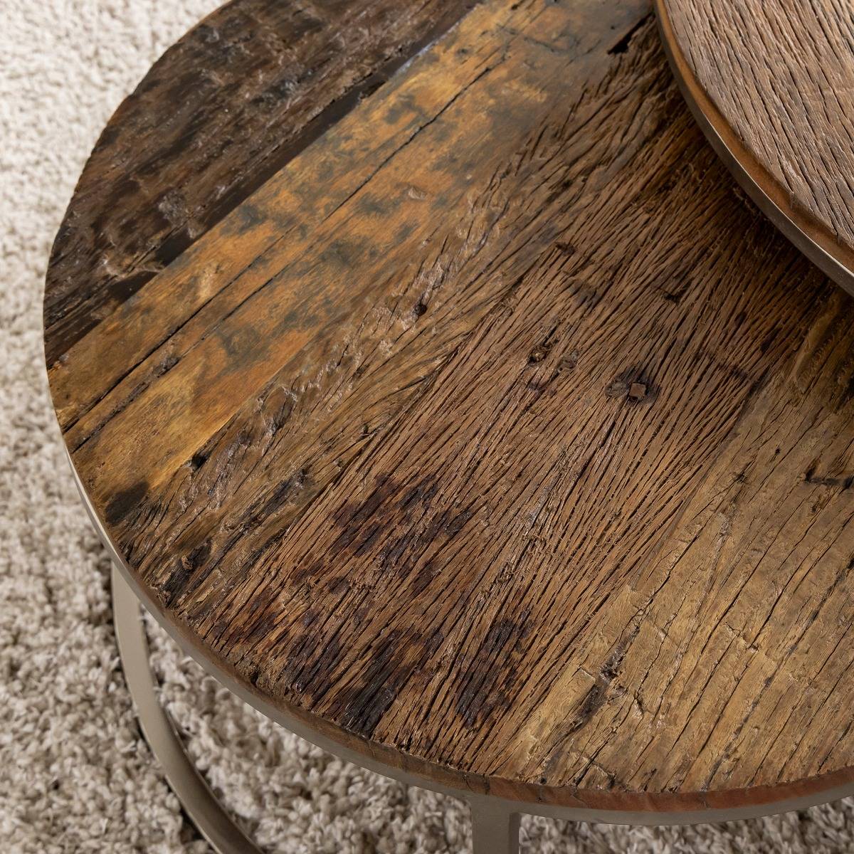 Table basse gigogne ronde en bois recyclé Milla