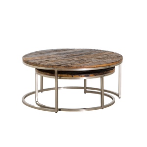 Table basse gigogne ronde en bois recyclé Milla