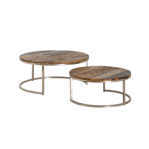 Table basse gigogne ronde en bois recyclé Milla