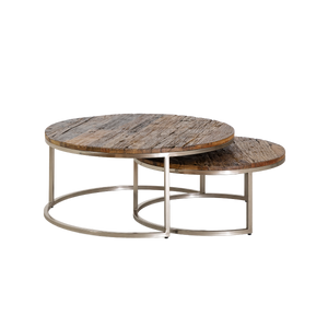 Table basse gigogne ronde en bois recyclé Milla