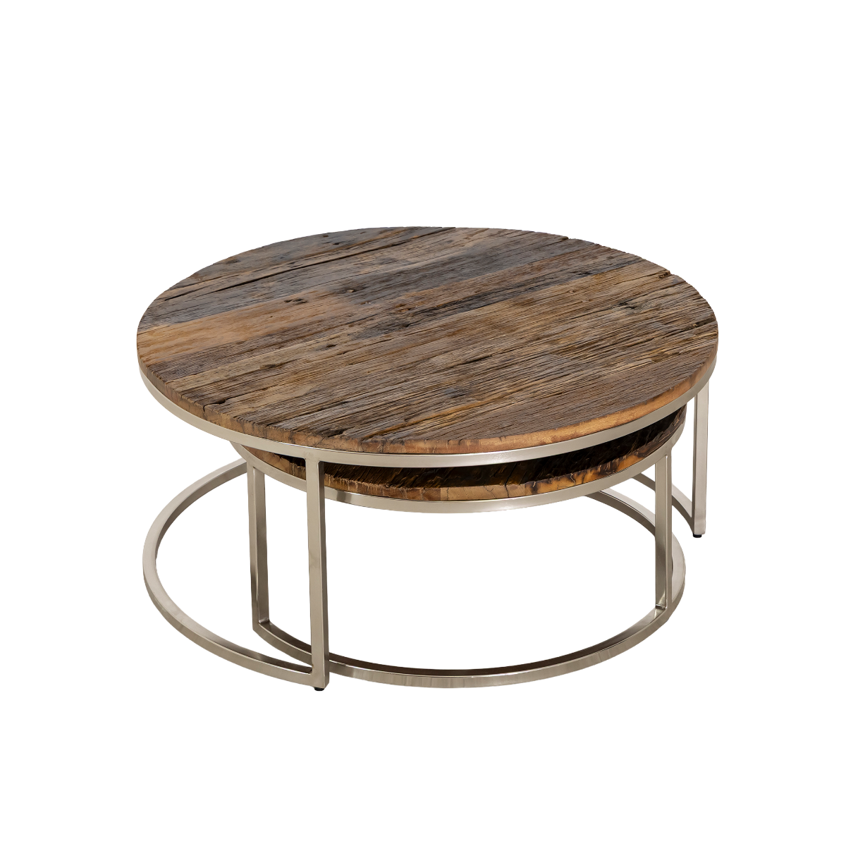 Table basse gigogne ronde en bois recyclé Milla