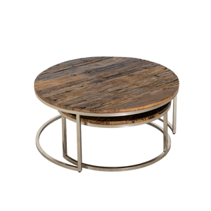 Table basse gigogne ronde en bois recyclé Milla