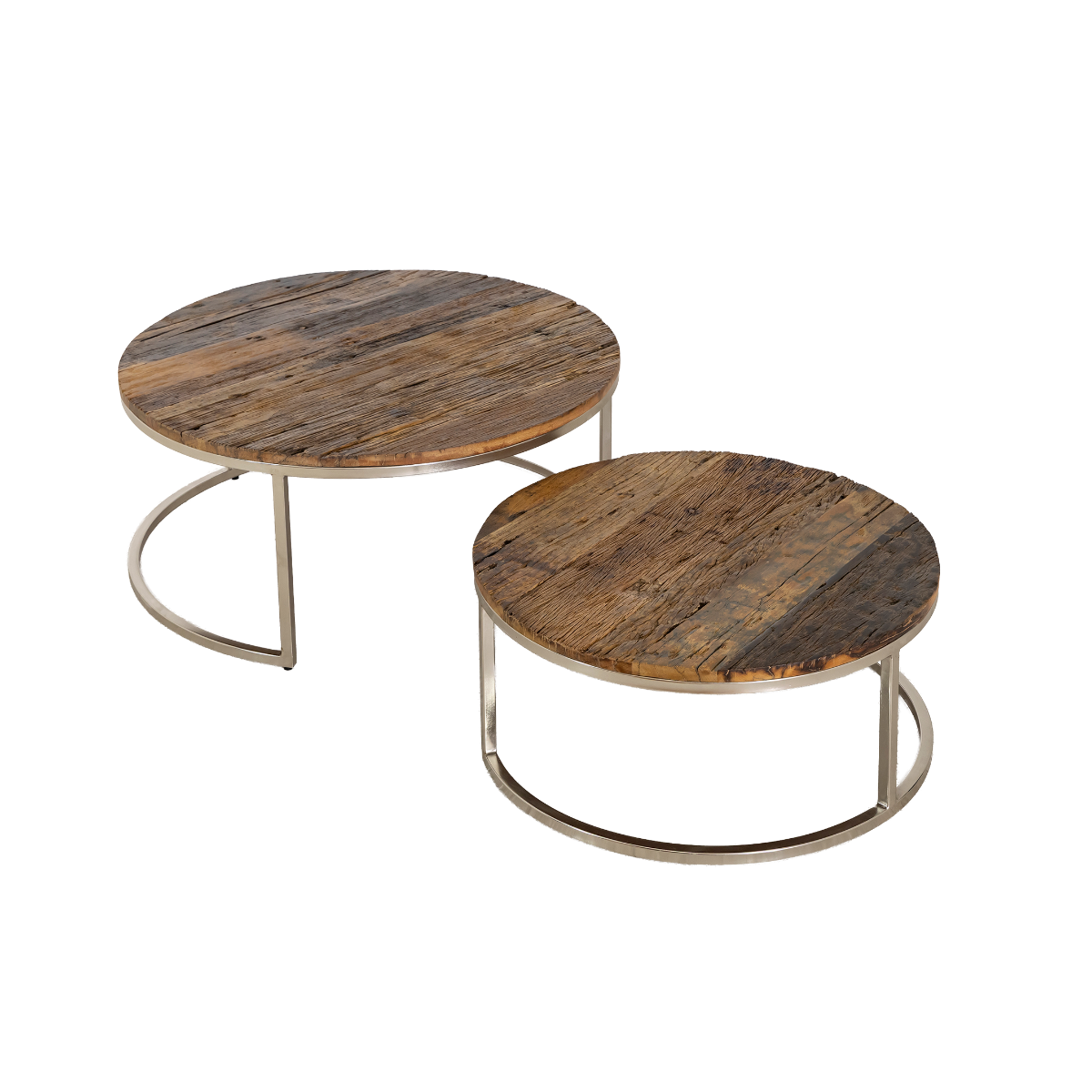 Table basse gigogne ronde en bois recyclé Milla