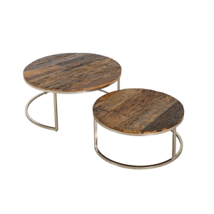 Table basse gigogne ronde en bois recyclé Milla
