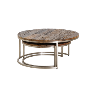 Table basse gigogne ronde en bois recyclé Milla