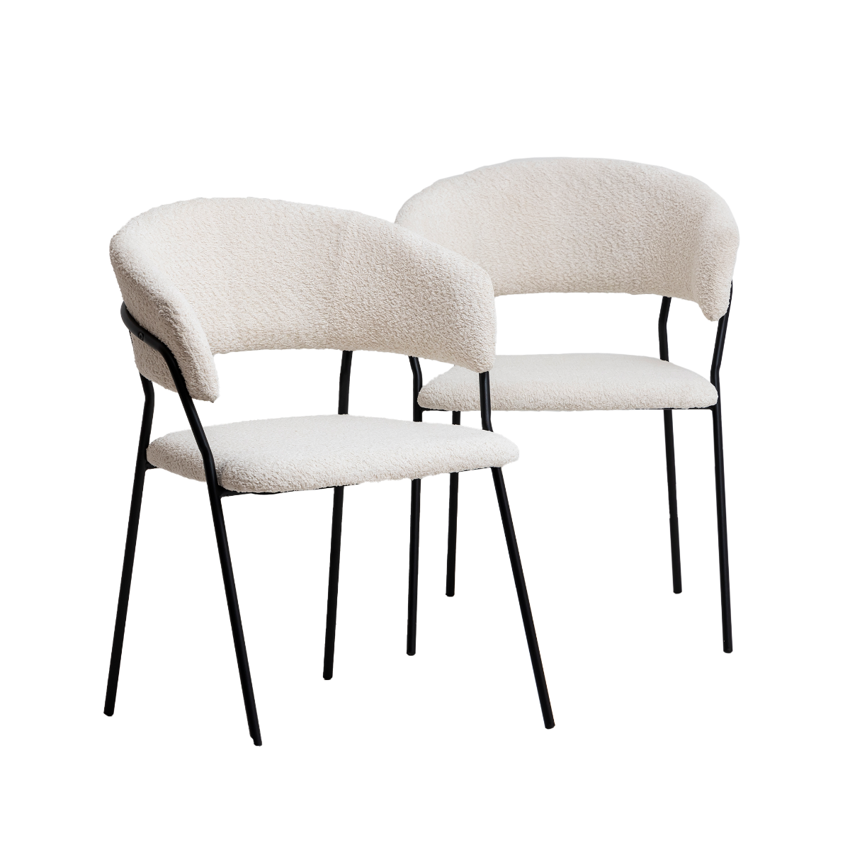 Chaise arrondie tissu bouclette blanche Kanoa (lot de 2)