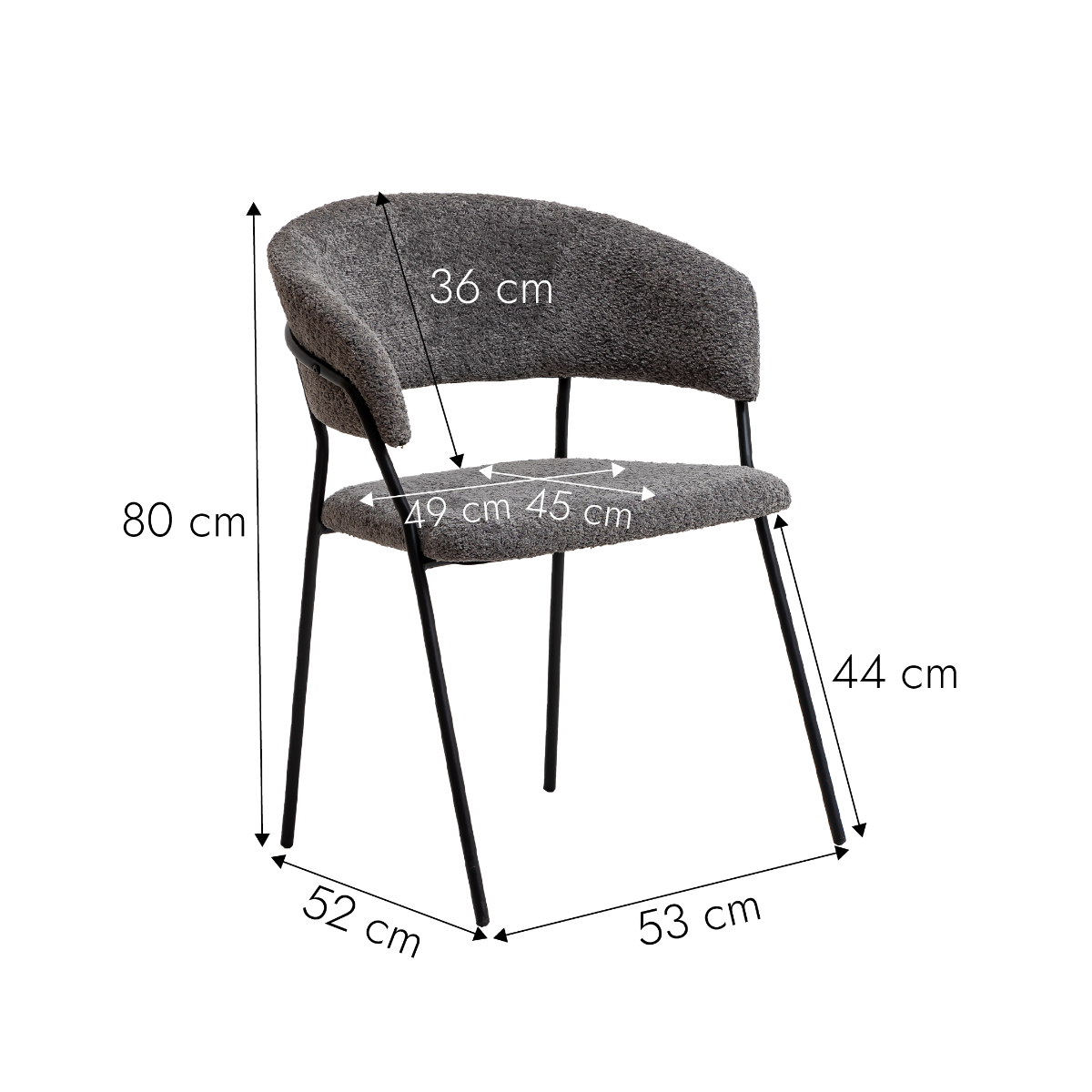 Chaise arrondie en tissu bouclette grise Kanoa  (lot de 2)