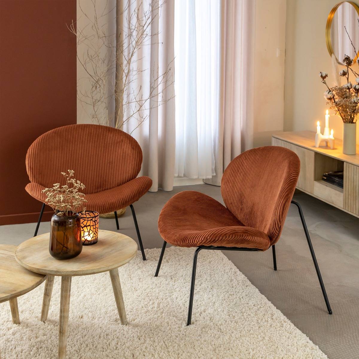 Fauteuil en velours terracotta Kanoa