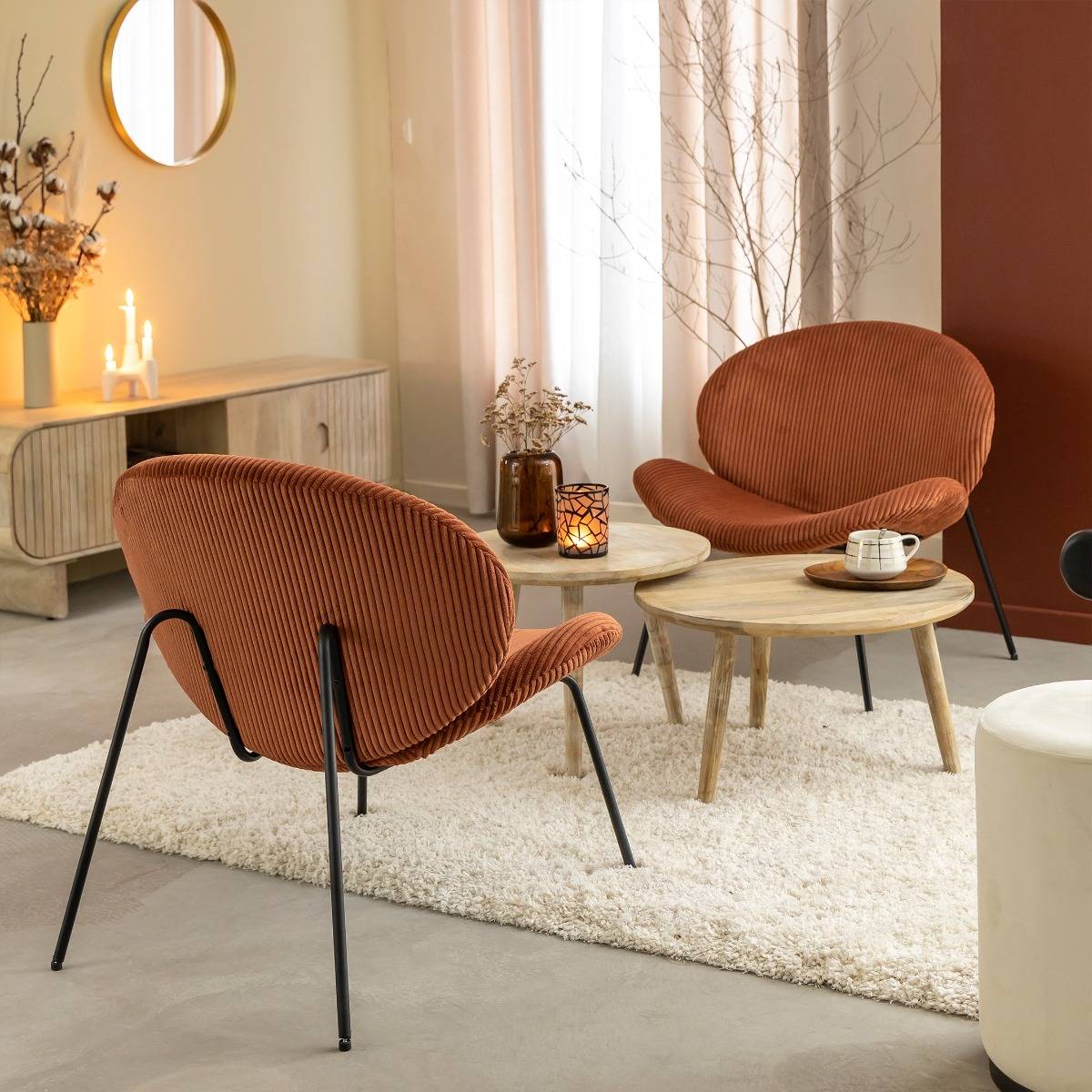 Fauteuil en velours terracotta Kanoa