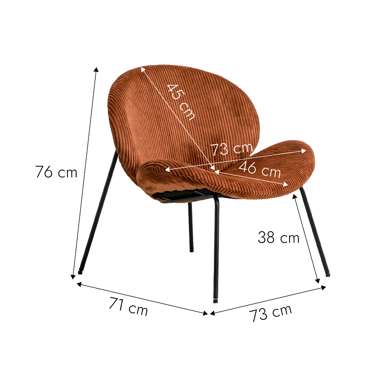 Fauteuil en velours terracotta Kanoa
