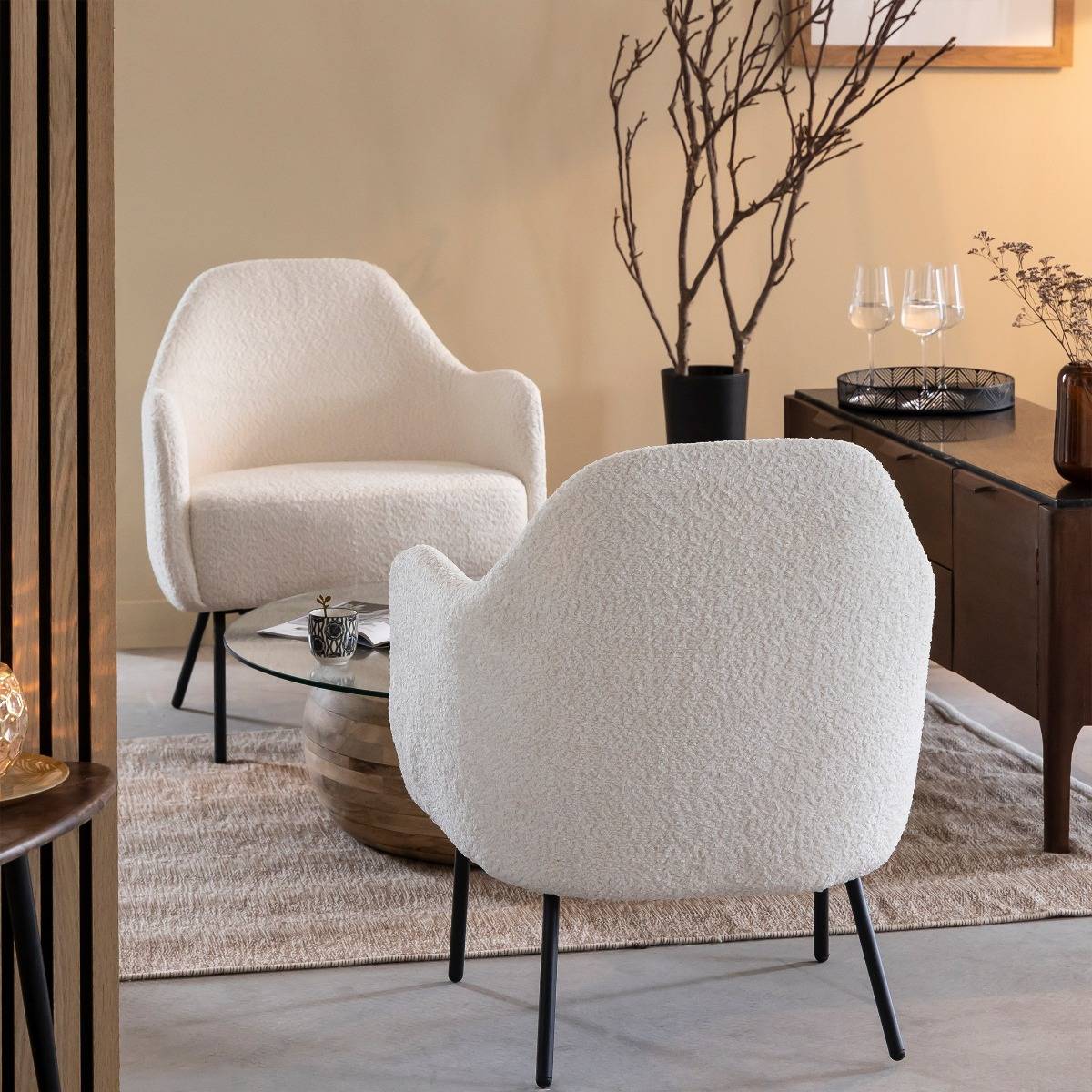 Fauteuil confort en tissu bouclette blanc Kanoa