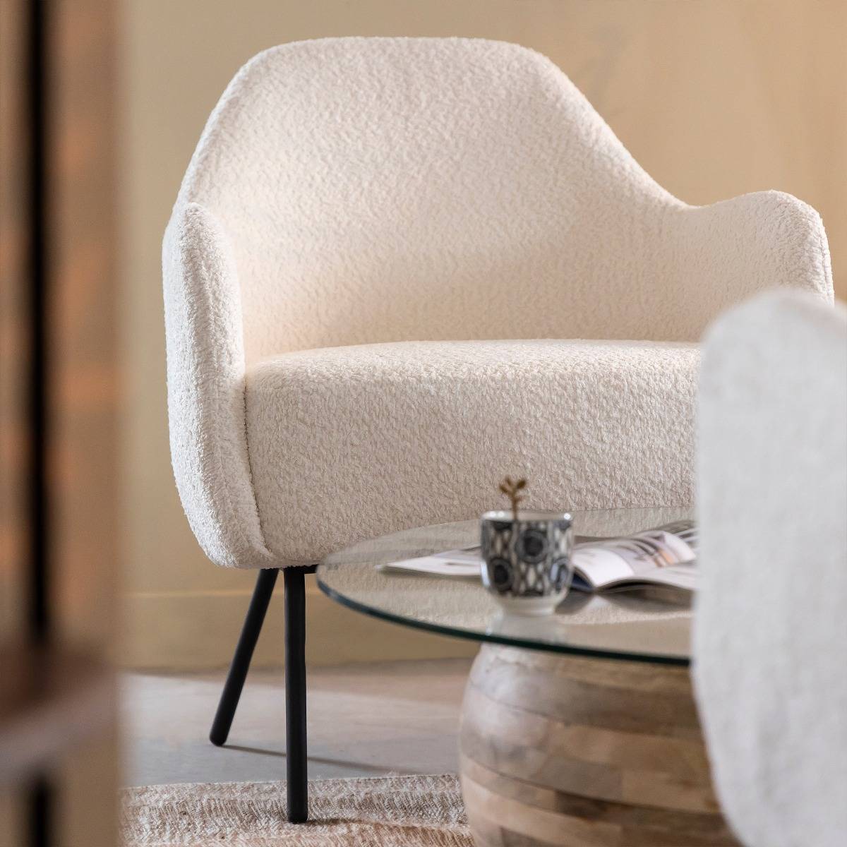 Fauteuil confort en tissu bouclette blanc Kanoa