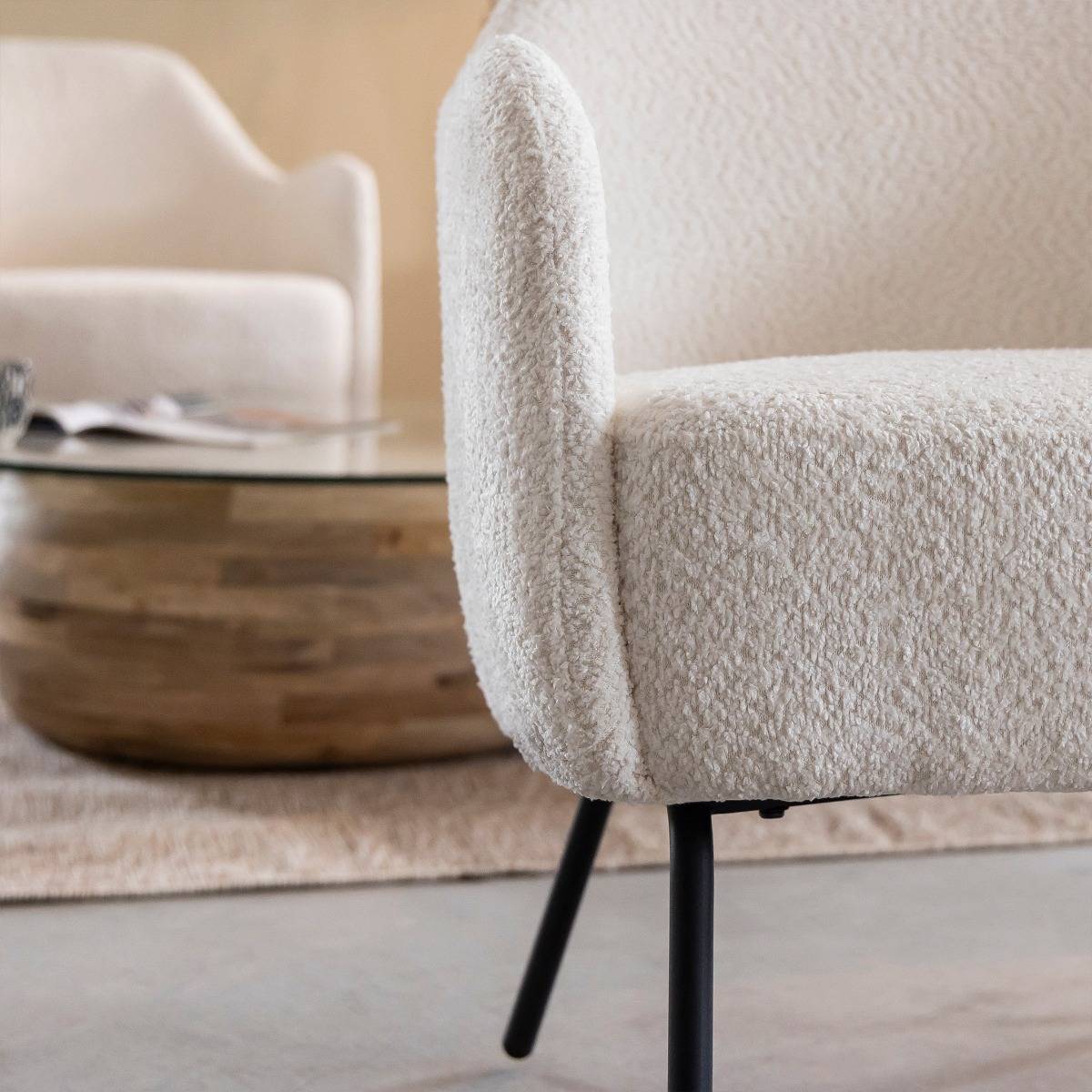 Fauteuil confort en tissu bouclette blanc Kanoa