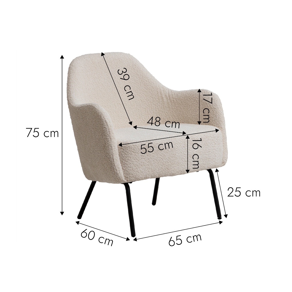 Fauteuil confort en tissu bouclette blanc Amandine