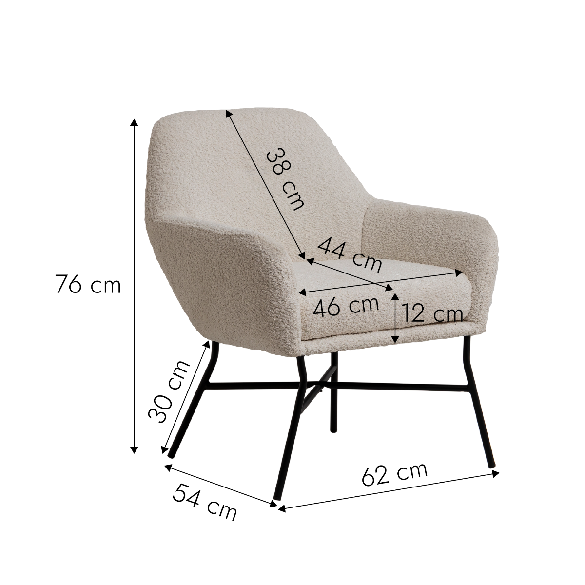 Fauteuil blanc en tissu bouclette Kanoa