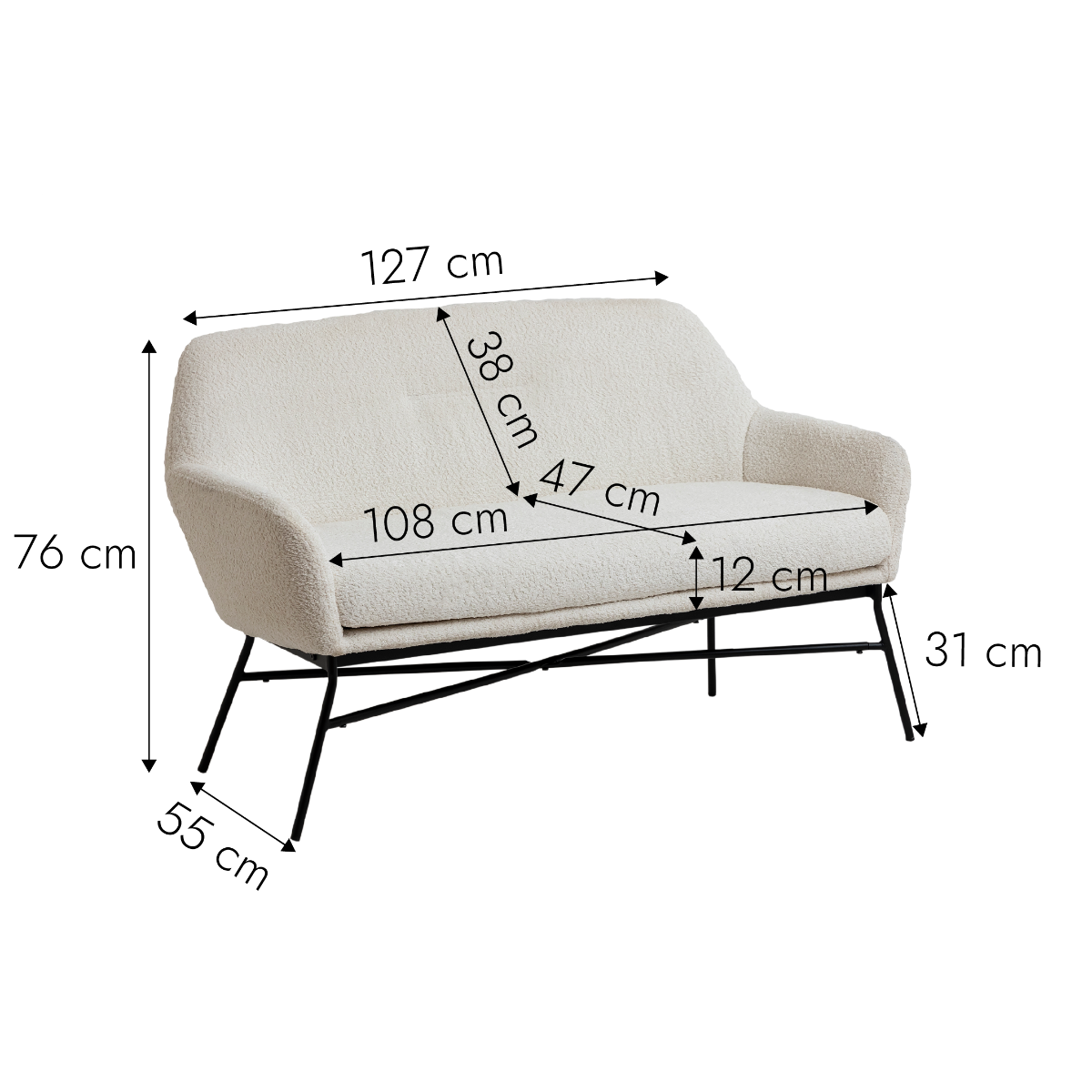 Banquette confort blanche en tissu bouclette 2 places Kanoa