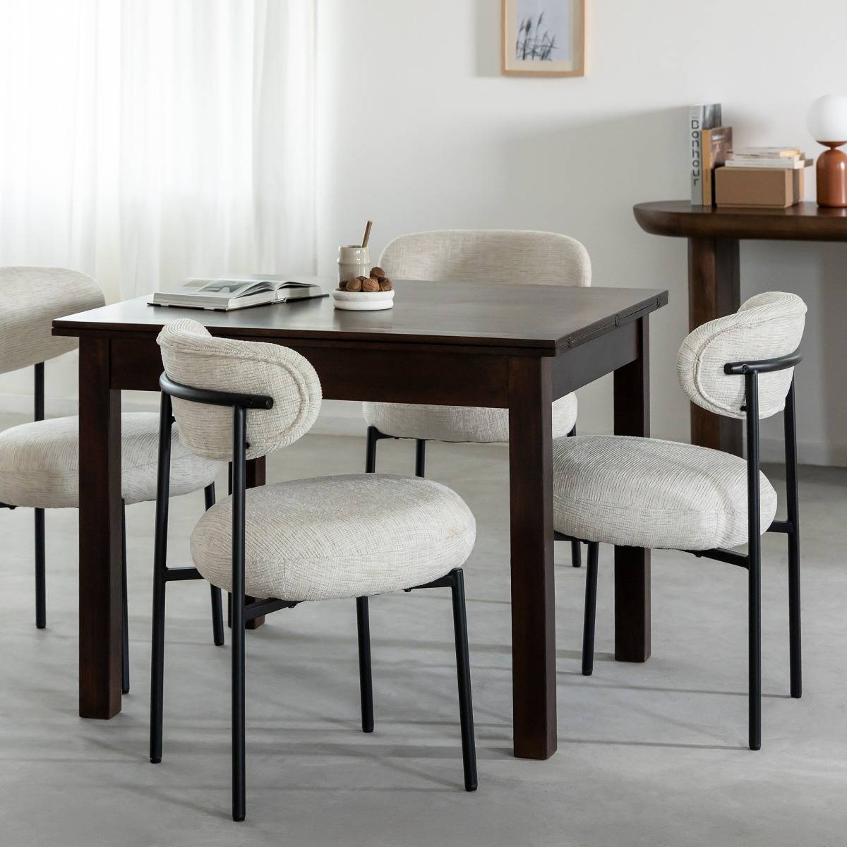 Chaise en tissu écru et pieds en métal noir Kanoa (lot de 2)