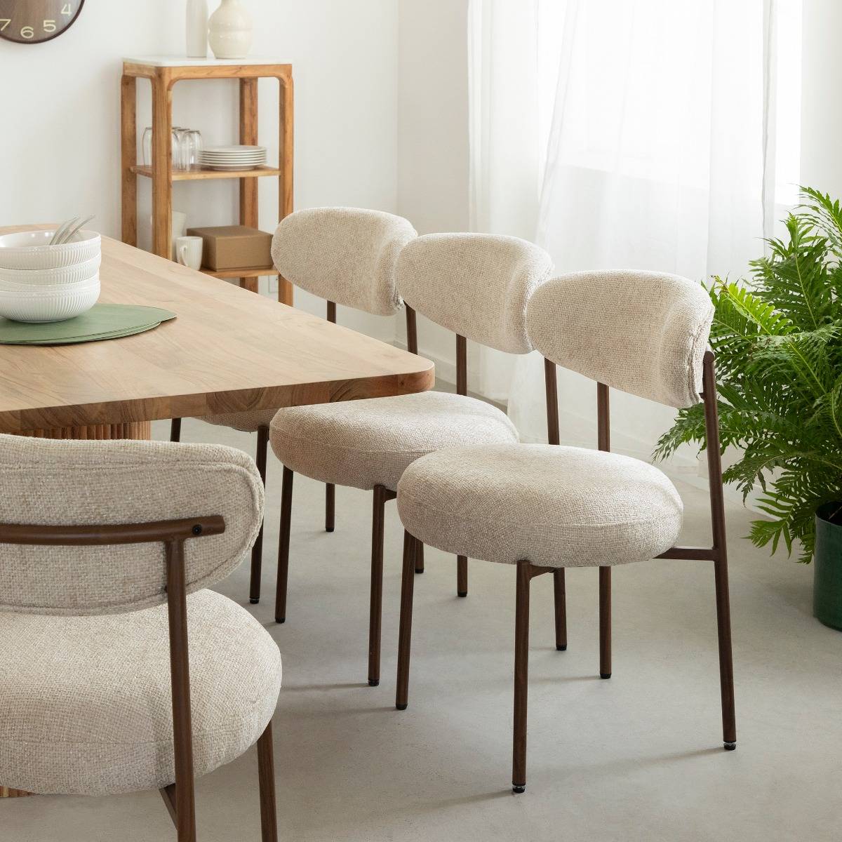 Chaise en tissu écru et pieds en métal effet bois Janis (lot de 2)
