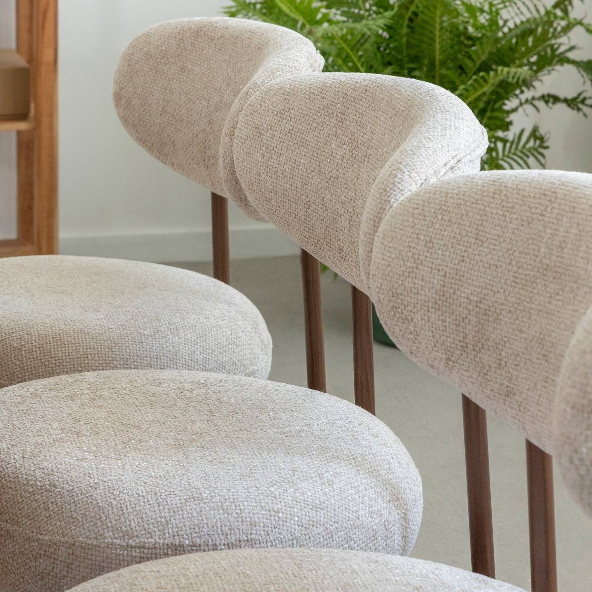 Chaise en tissu écru et pieds en métal effet bois Janis (lot de 2)