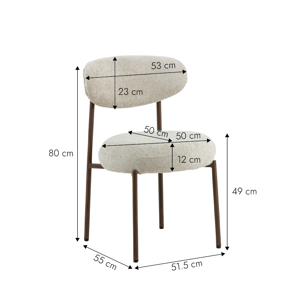 Chaise en tissu écru et pieds en métal effet bois Janis (lot de 2)