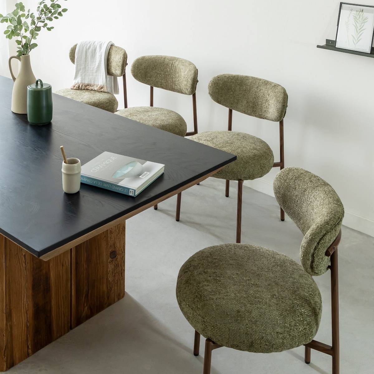 Chaise en triplex et tissu vert Kanoa (lot de 2)