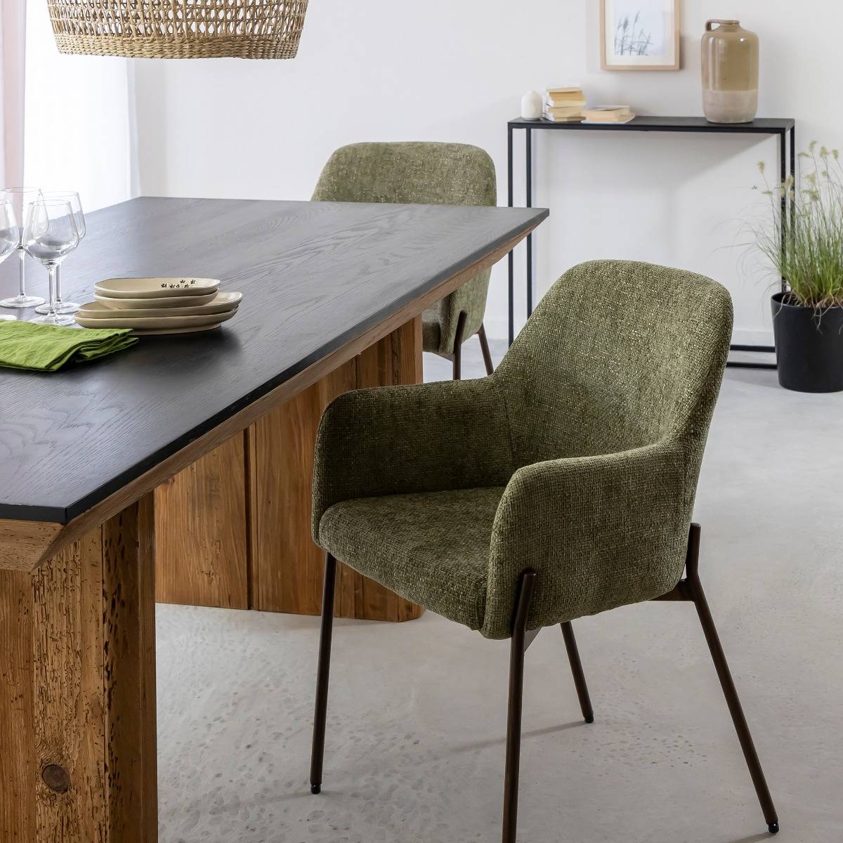 Fauteuil en tissu vert Kanoa (lot de 2)