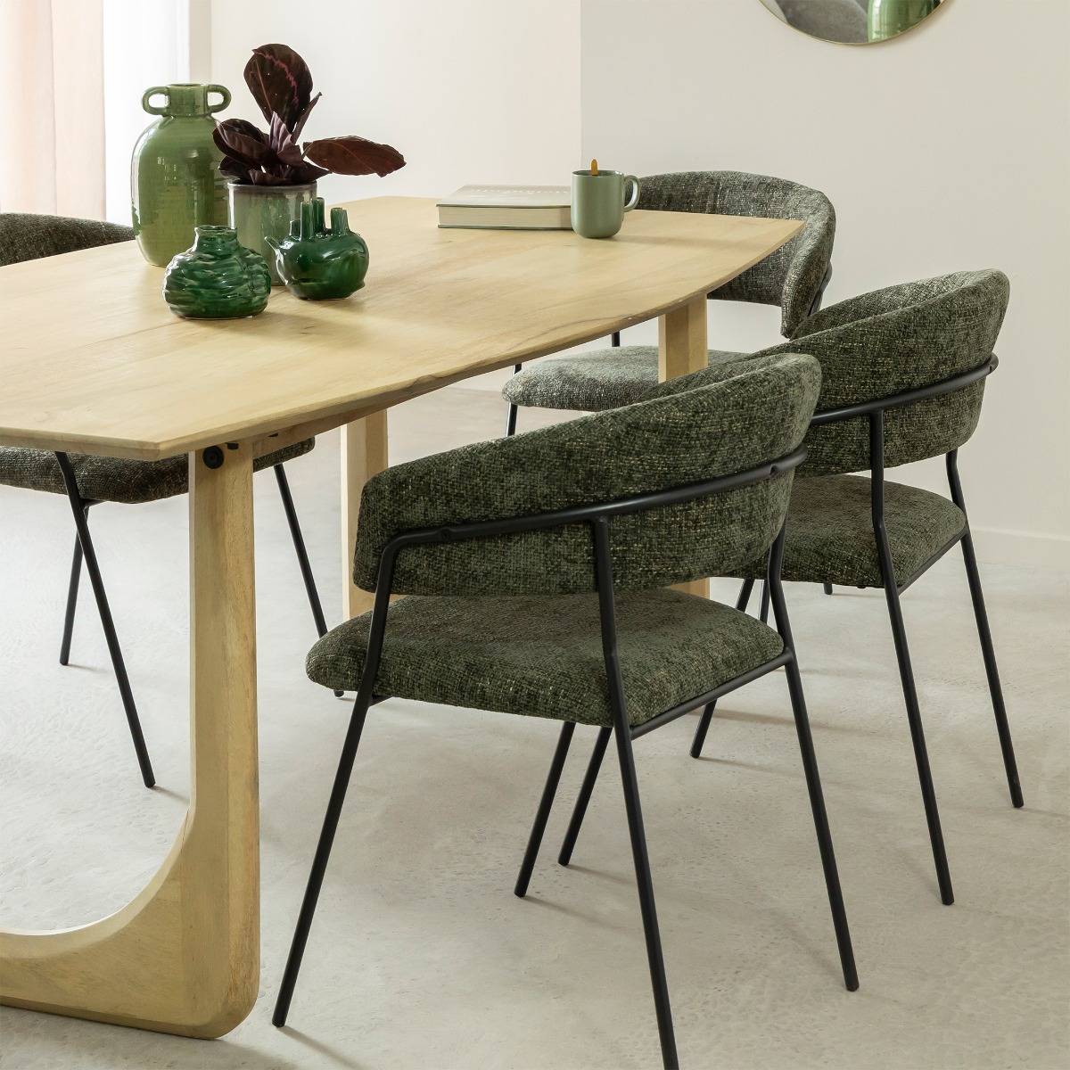 Chaise arrondie tissu vert Kanoa (lot de 2)