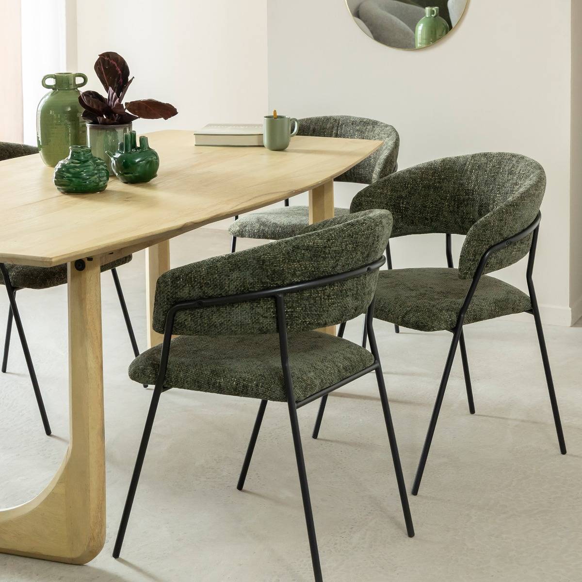 Chaise arrondie tissu vert Kanoa (lot de 2)