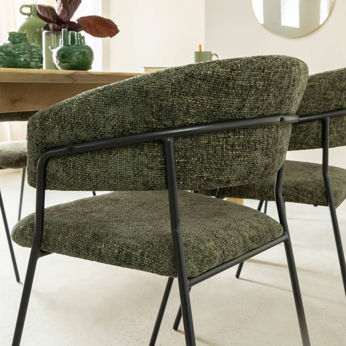 Chaise arrondie tissu vert Kanoa (lot de 2)