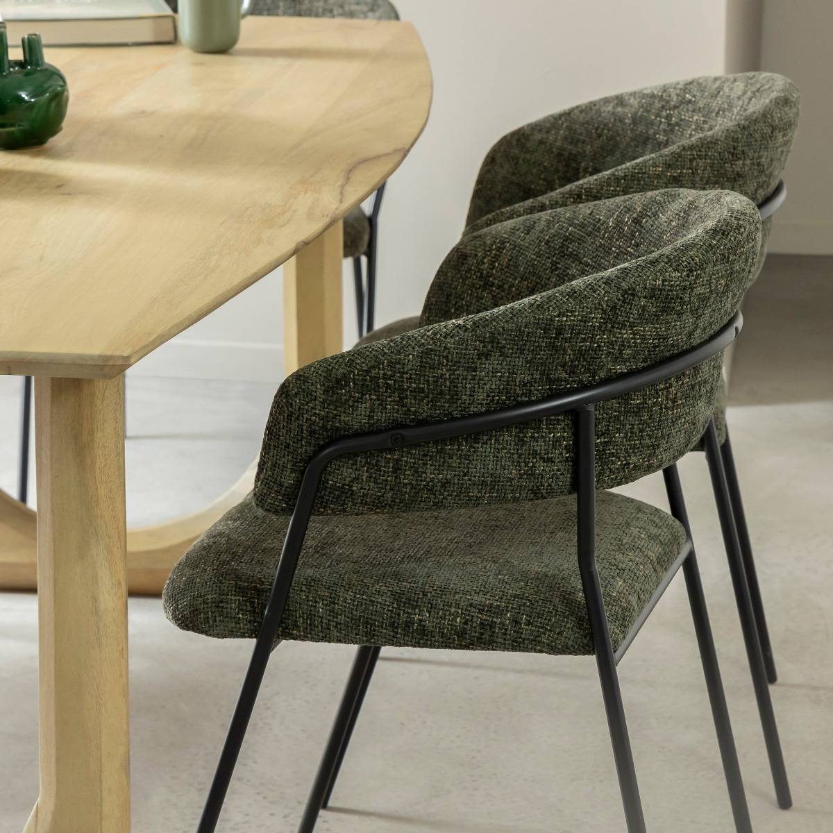 Chaise arrondie tissu vert Kanoa (lot de 2)