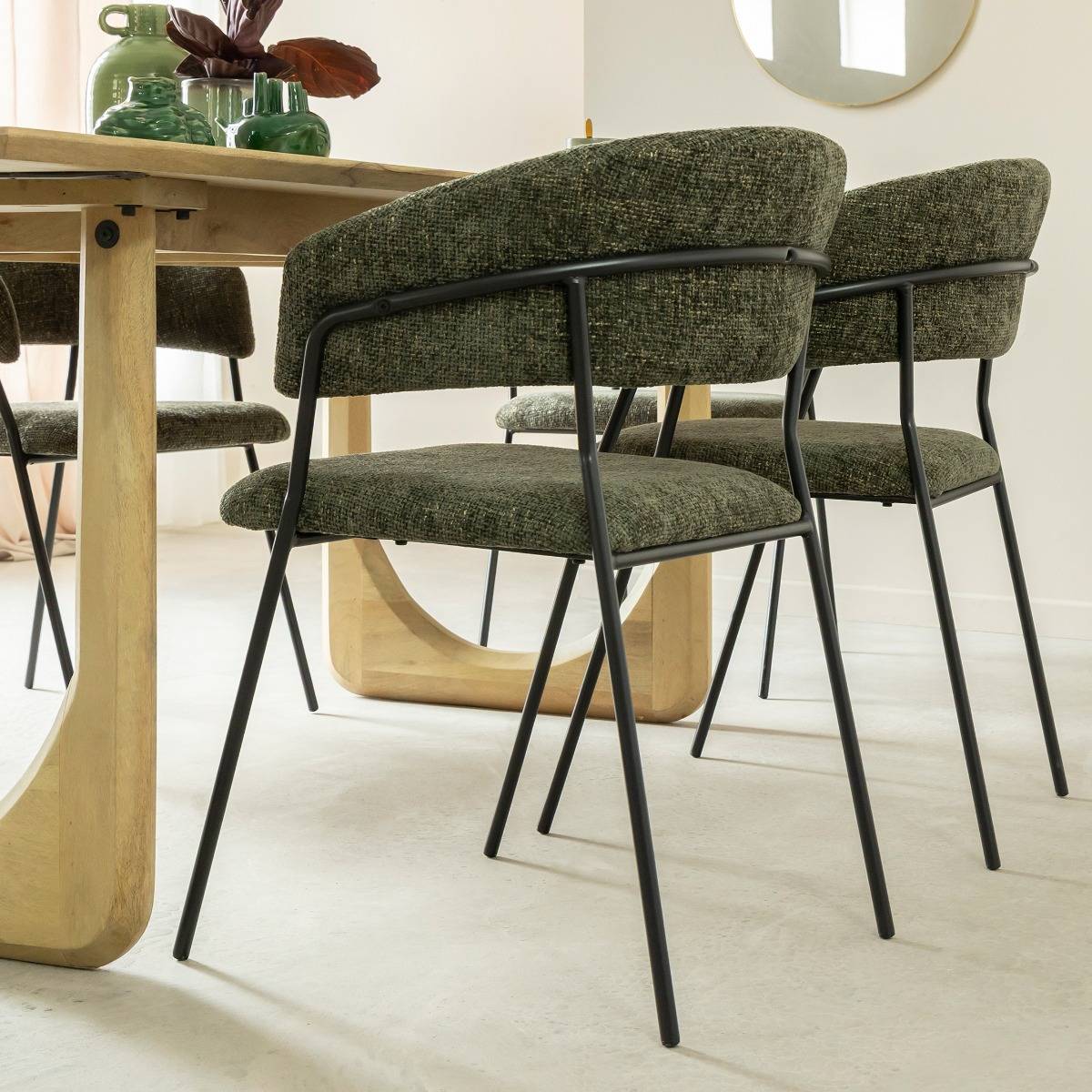 Chaise arrondie tissu vert Kanoa (lot de 2)