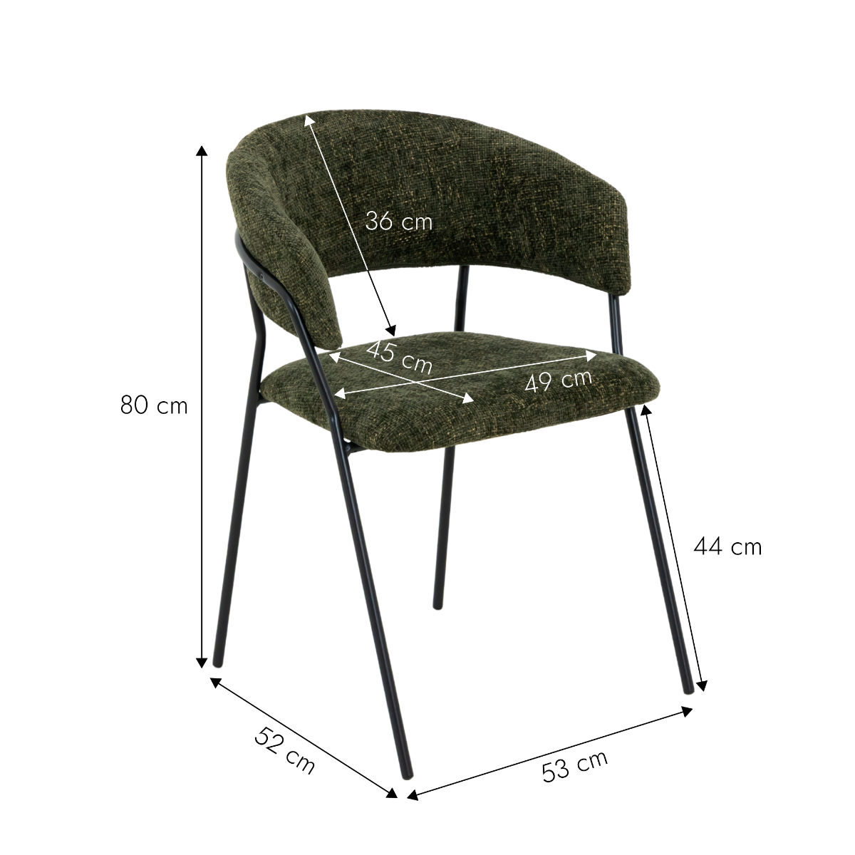 Chaise arrondie tissu vert Kanoa (lot de 2)