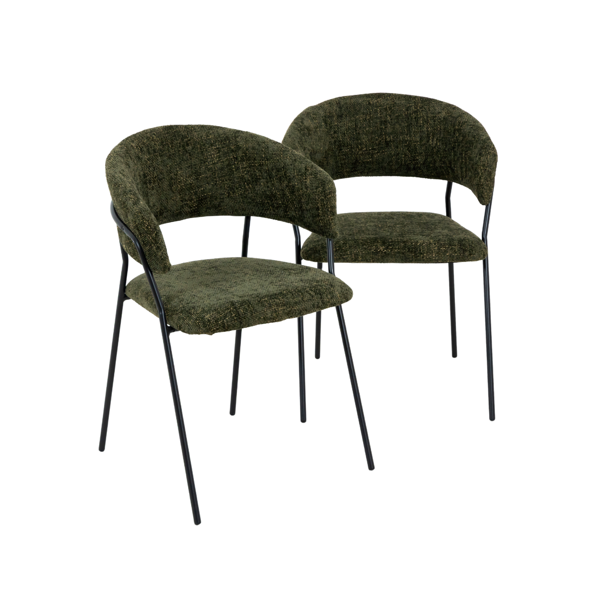 Chaise arrondie tissu vert Kanoa (lot de 2)