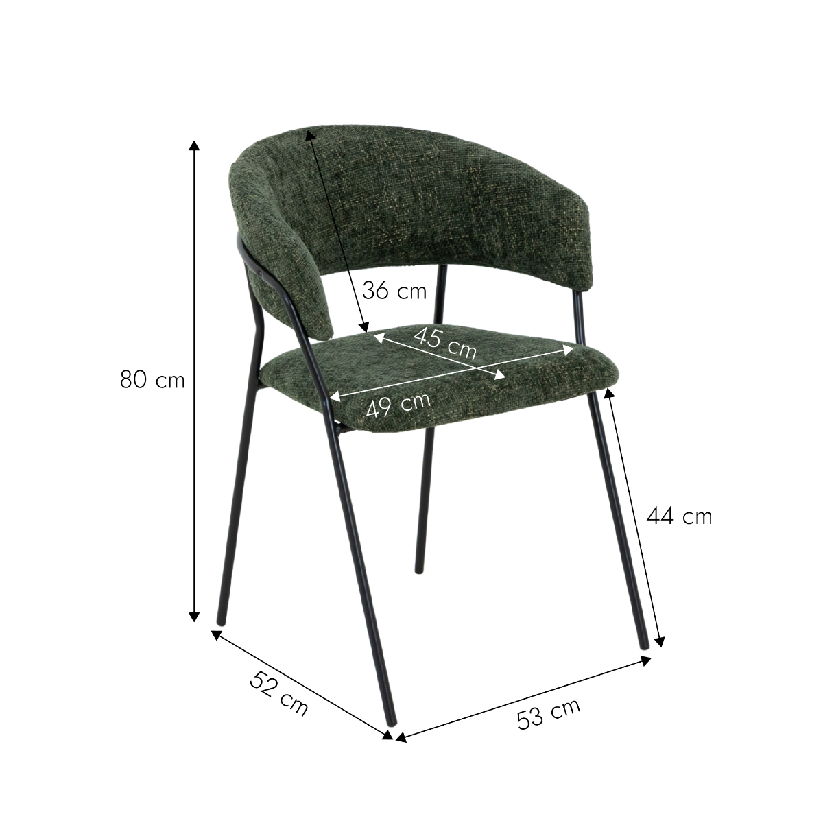 Chaise arrondie tissu vert Kanoa (lot de 2)