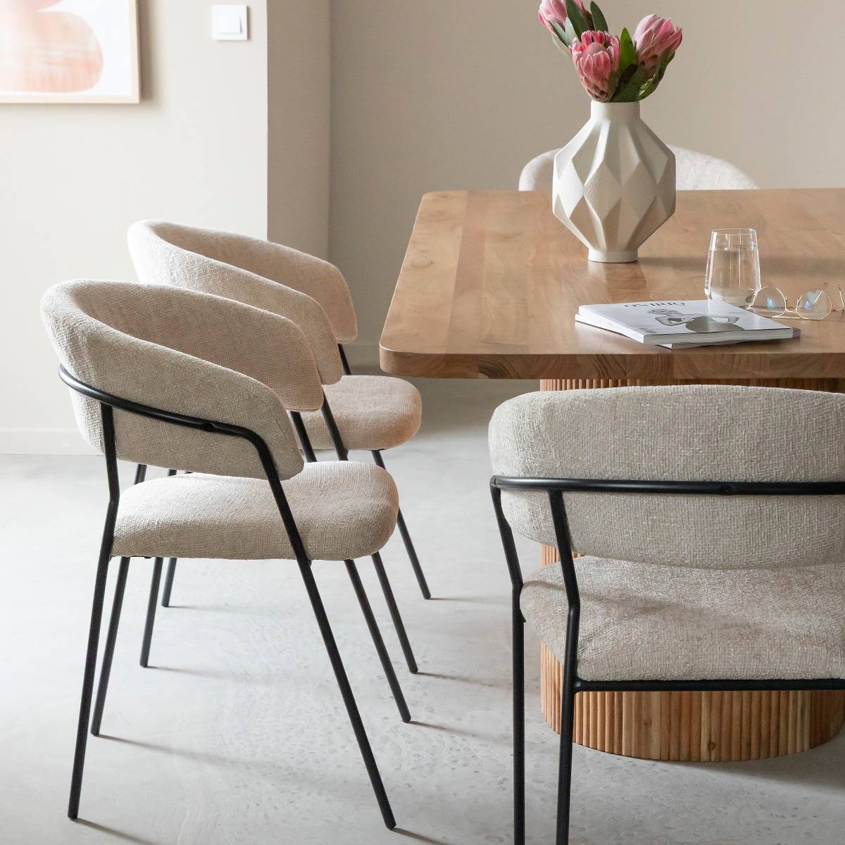 Chaise arrondie tissu écru Kanoa (lot de 2)