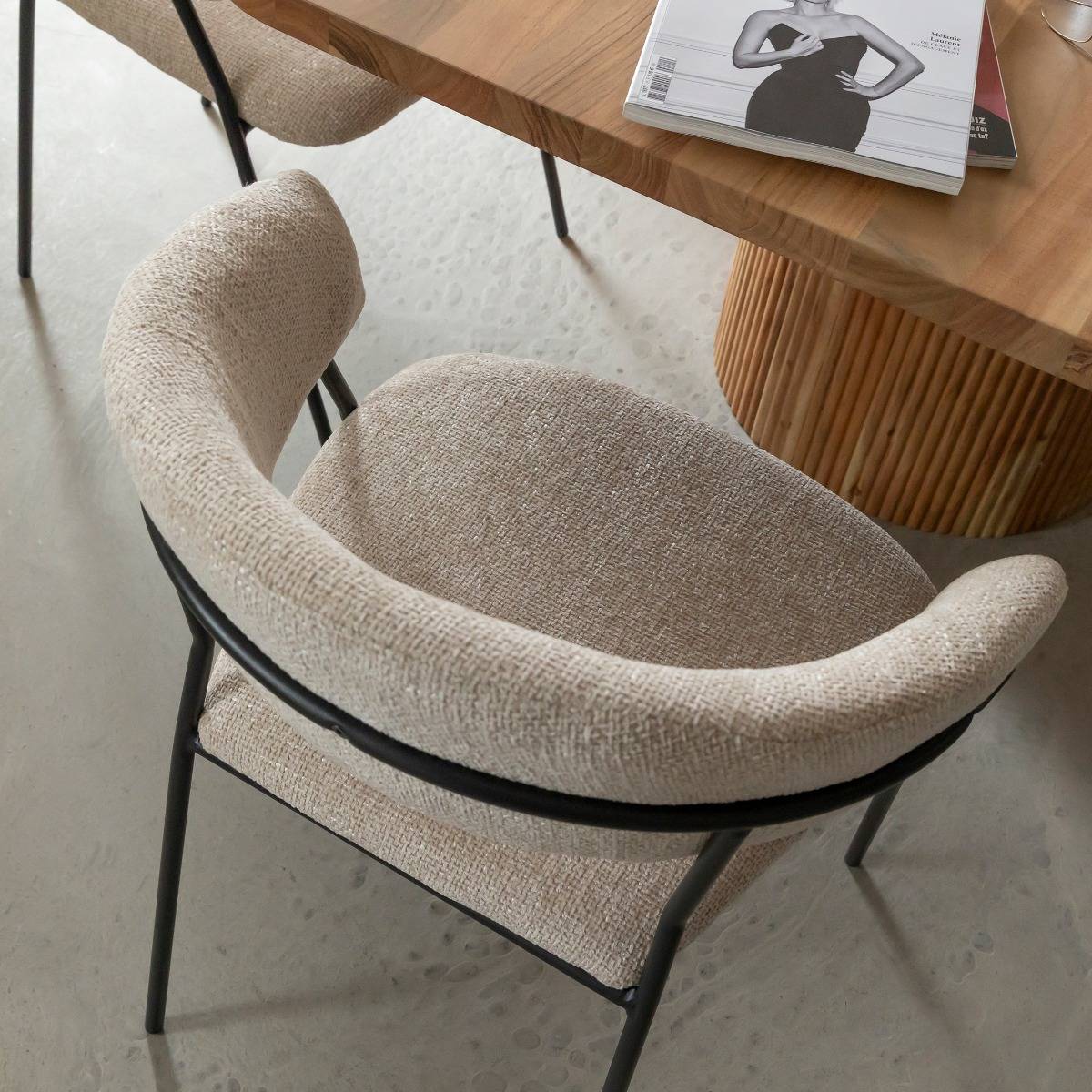 Chaise arrondie tissu écru Kanoa (lot de 2)