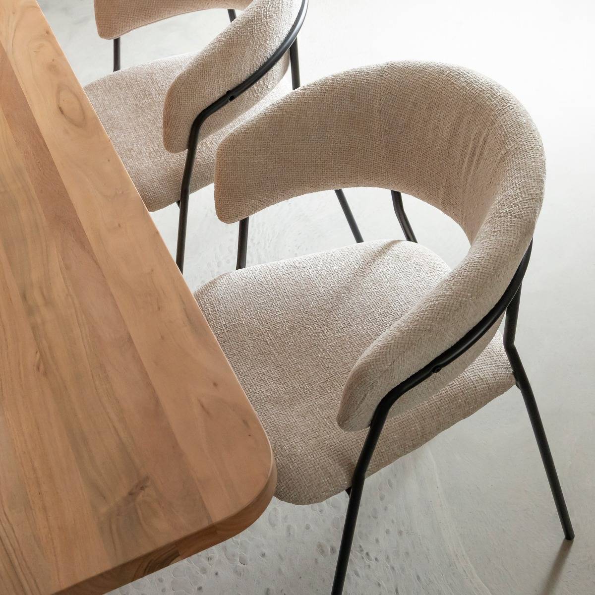 Chaise arrondie tissu écru Kanoa (lot de 2)