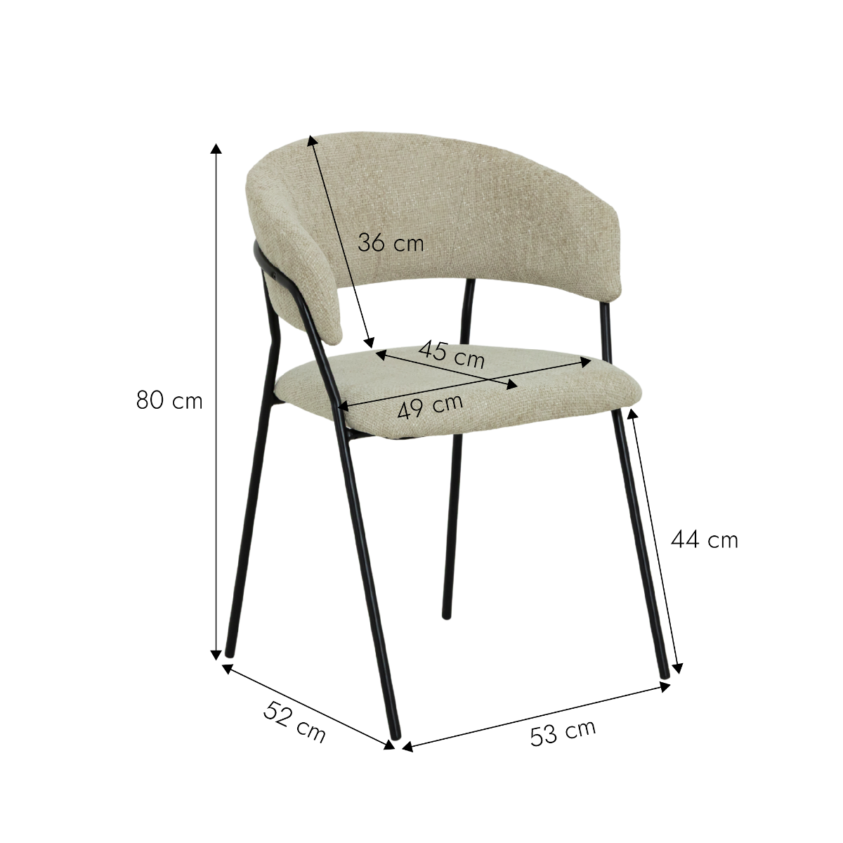 Chaise arrondie tissu écru Kanoa (lot de 2)
