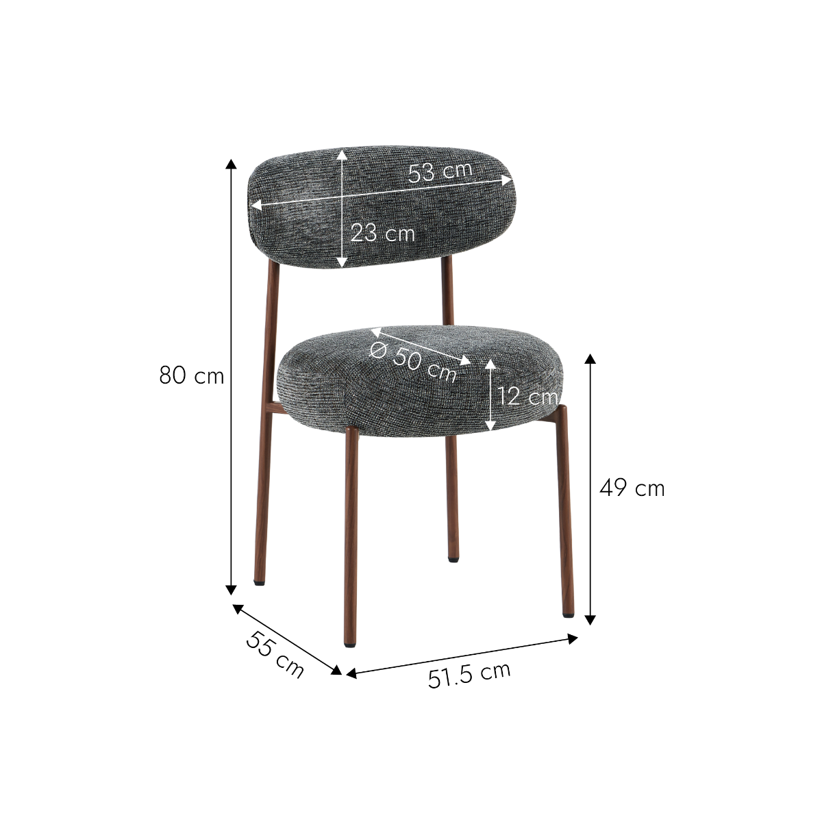 Chaise en tissu gris chiné et pieds en métal effet bois Janis (lot de 2)