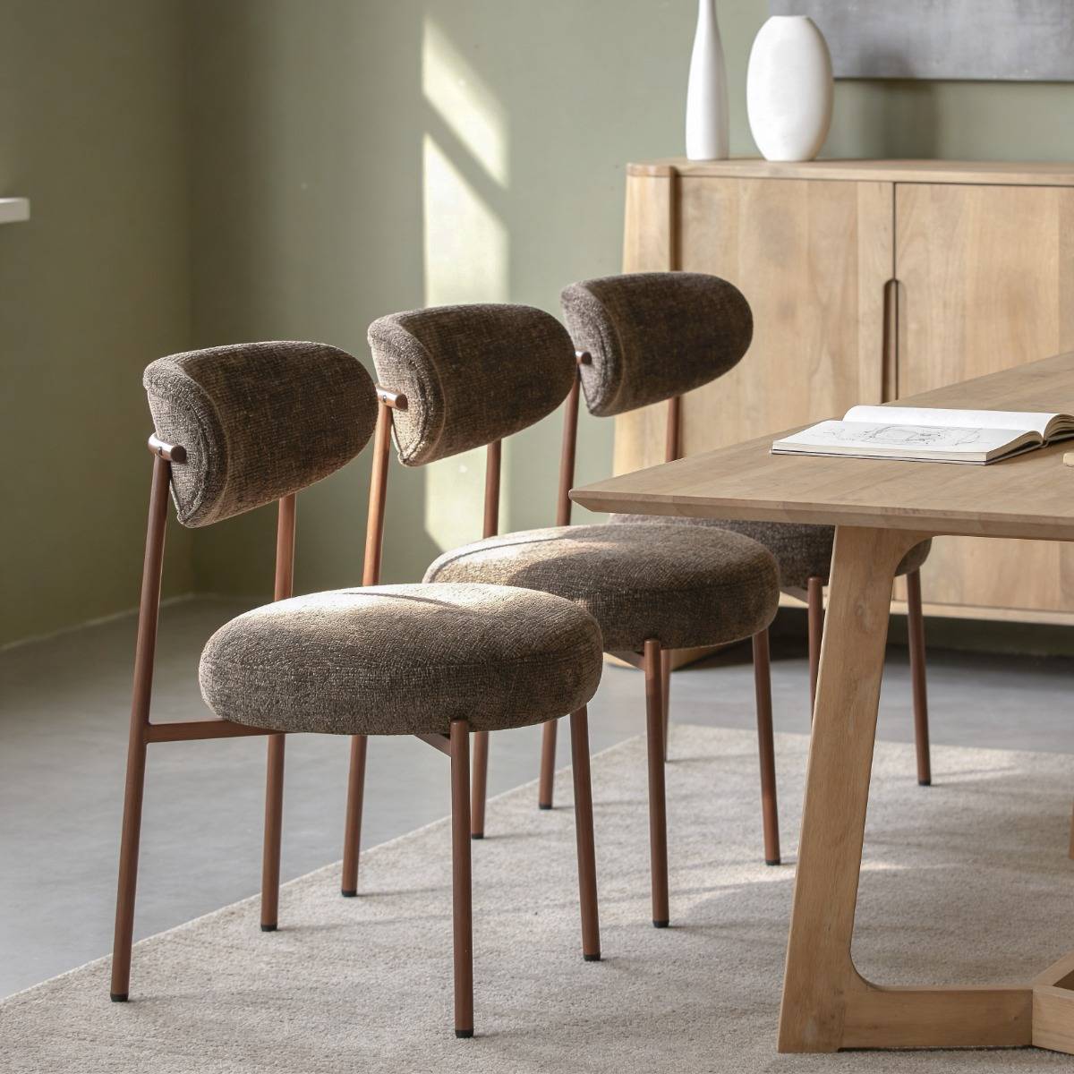 Chaise en tissu marron et pieds en métal effet bois Janis (lot de 2)