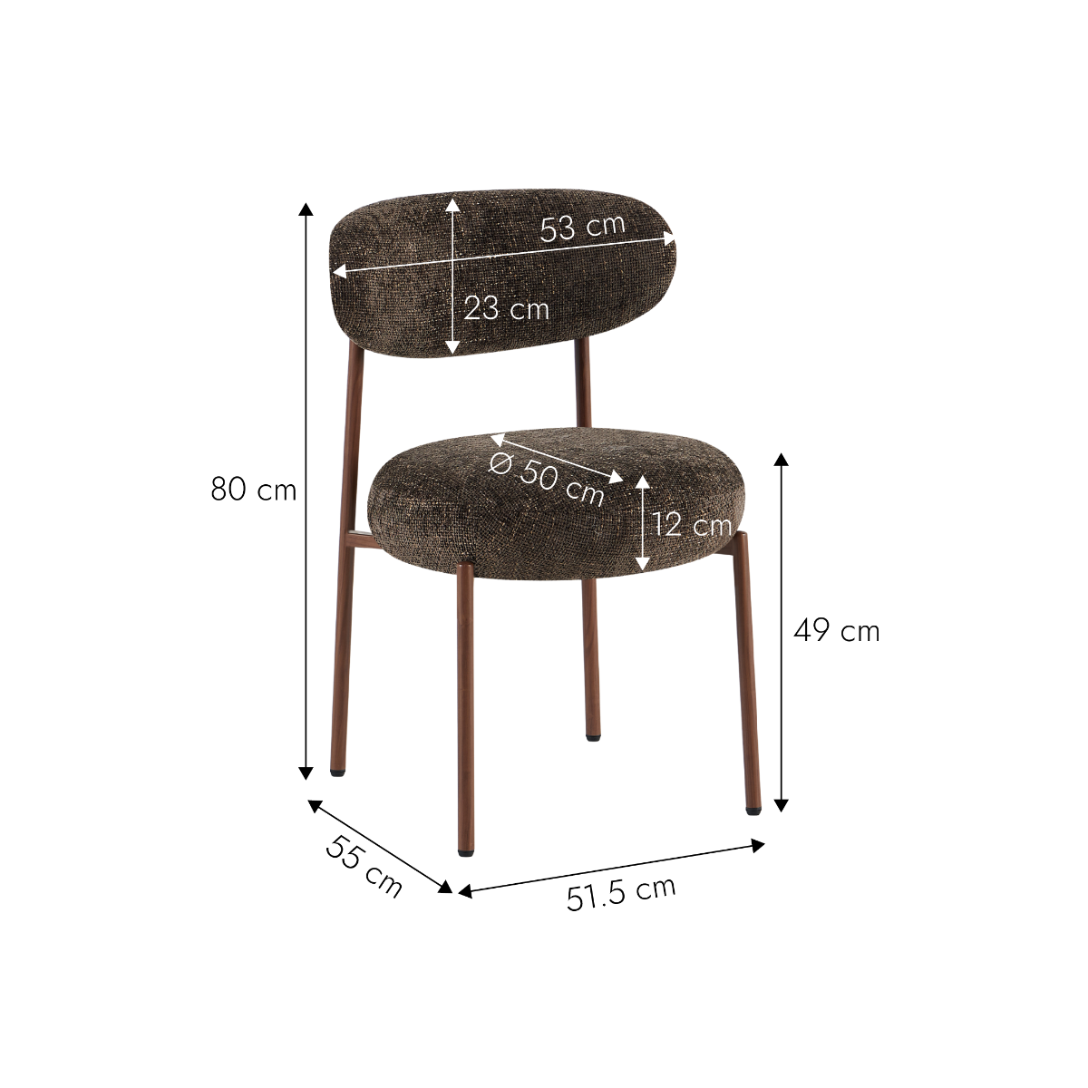Chaise en tissu marron et pieds en métal effet bois Janis (lot de 2)