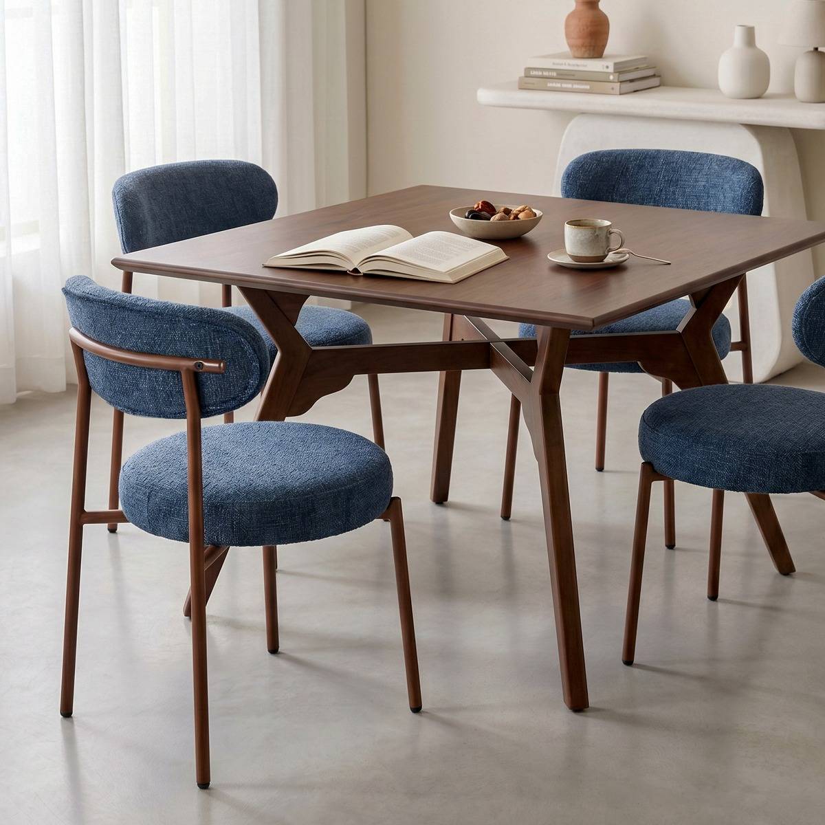Chaise en tissu bleu et pieds en métal effet bois Janis (lot de 2)
