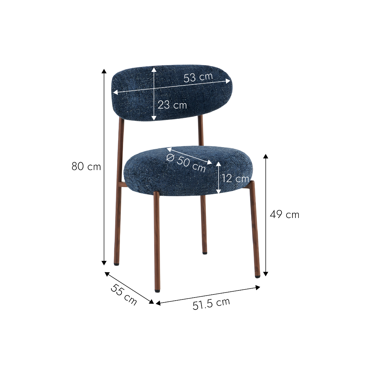 Chaise en tissu bleu et pieds en métal effet bois Janis (lot de 2)